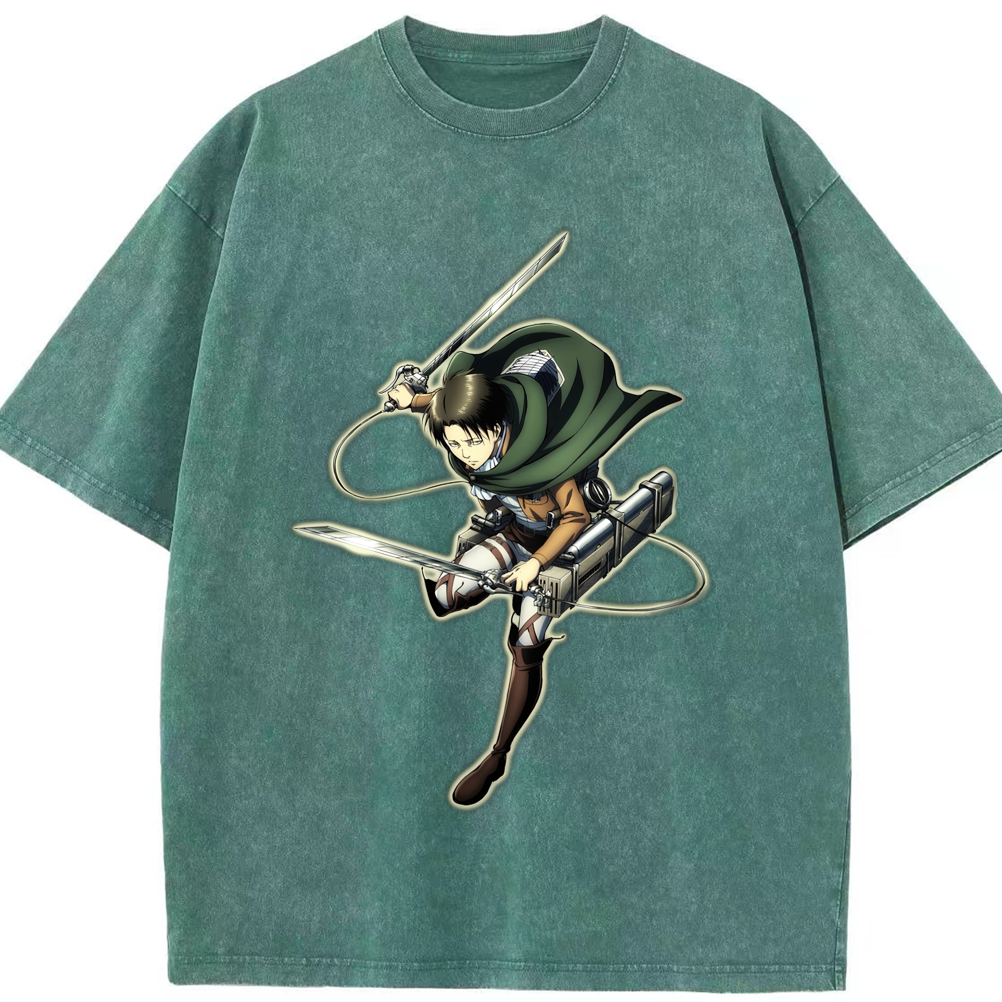 （画像用） 進撃の巨人 リヴァイ·アッカーマン Attack on Titan Levi Ackerman 綿100% ヴィンテージ風 半袖Tシャツ（フロントプリント）